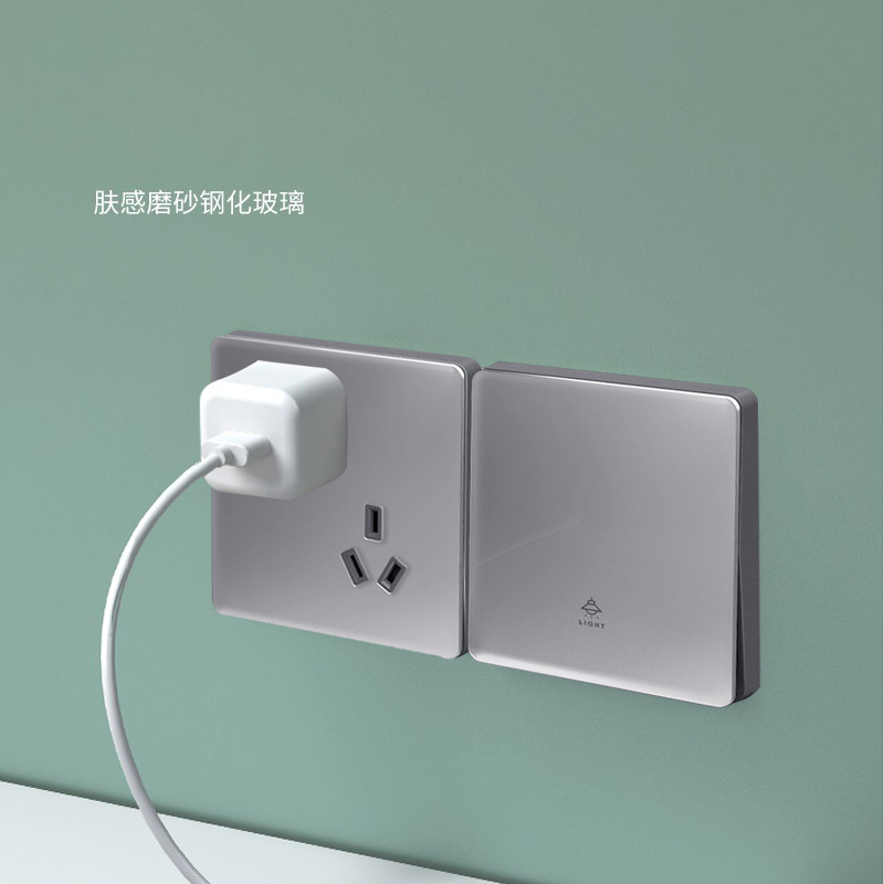 国际电工86型开关插座面板超薄灰墙壁钢化玻璃家用双控一开5五孔_虎窝淘