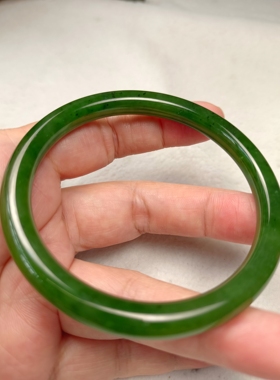 碧玉手镯正圈58口俄料老坑料碧玉菠菜绿圆条细条手镯一物一图包邮