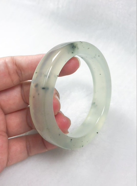 岫玉水墨韩版手镯正圈53口一物一图天然玉石包邮