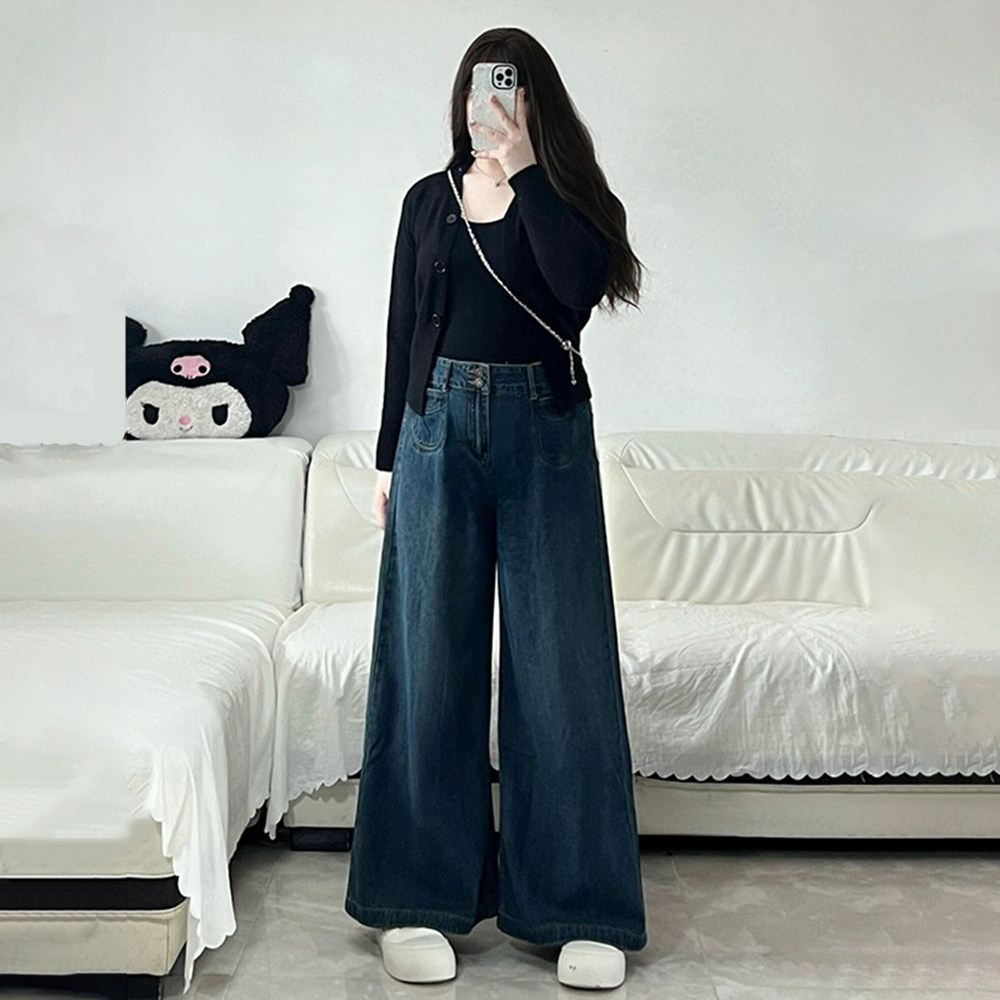 300斤特大码复古阔腿牛仔裤女秋冬加绒胖mm高腰遮胯垂感直筒裤子,淘宝优惠券,粉丝福利购,淘宝优惠卷