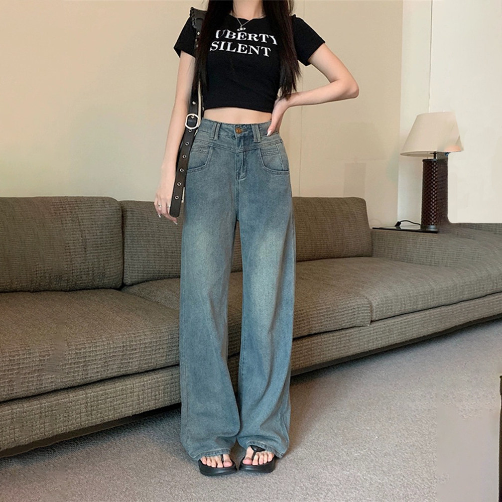 300斤大码怀旧蓝阔腿牛仔裤女春秋新款高腰显瘦直筒垂感拖地裤子2,淘宝优惠券,粉丝福利购,淘宝优惠卷