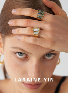 LARAINE YIN欧美小众高级感戒指复古设计感白母贝宽版指环食指戒