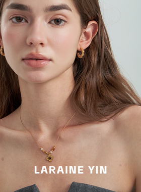 太阳花~原创设计焦糖虎眼石吊坠项链花朵叠戴锁骨链2025年新款