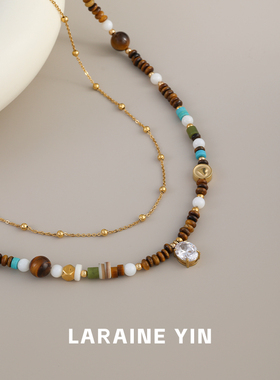 原创复古双层白贝串珠项链叠戴锁骨链秋冬美拉德颈链小众