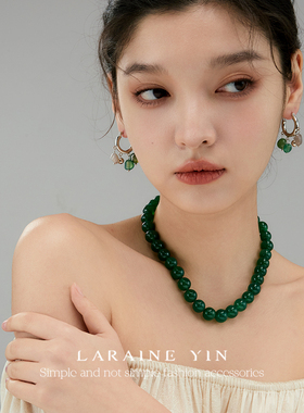 绿玛瑙项链s925银元宝扣新中式