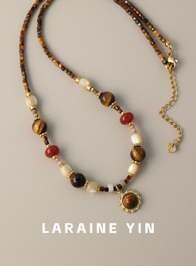 LARAINE YIN小众高级感虎眼石手工串珠项链轻奢百搭叠戴锁骨链