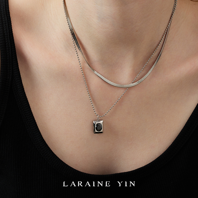 LARAINE YIN欧美复古闪钻双层叠戴项链小众设计百搭颈链蛇骨链 - 图3