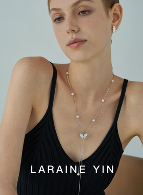 LARAINE YIN白贝蝴蝶单层细链女 人造珍珠不对称垂坠轻奢小众项链