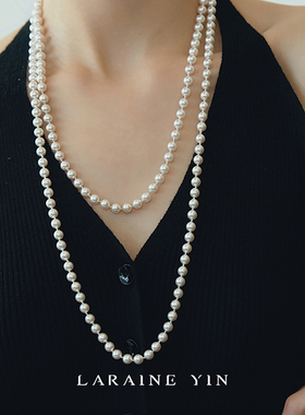 纯银施家珍珠超长款项链毛衣链