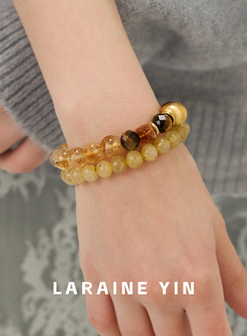 LARAINE YIN金发晶手串虎眼石串珠手链转运虎眼石首饰diy腕饰