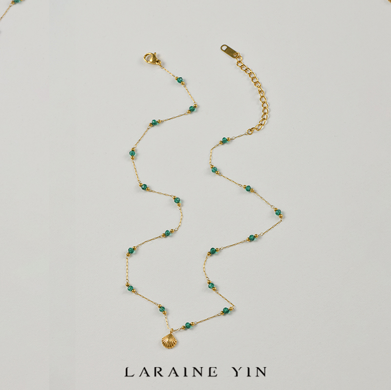 LARAINE YIN复古绿石镀18k金贝壳项链轻奢小众高级感轻奢锁骨链 - 图3