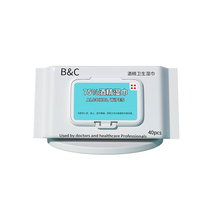 碧c75%度酒精消毒湿巾家用卫生擦手杀菌消毒湿巾纸便携式40抽装片