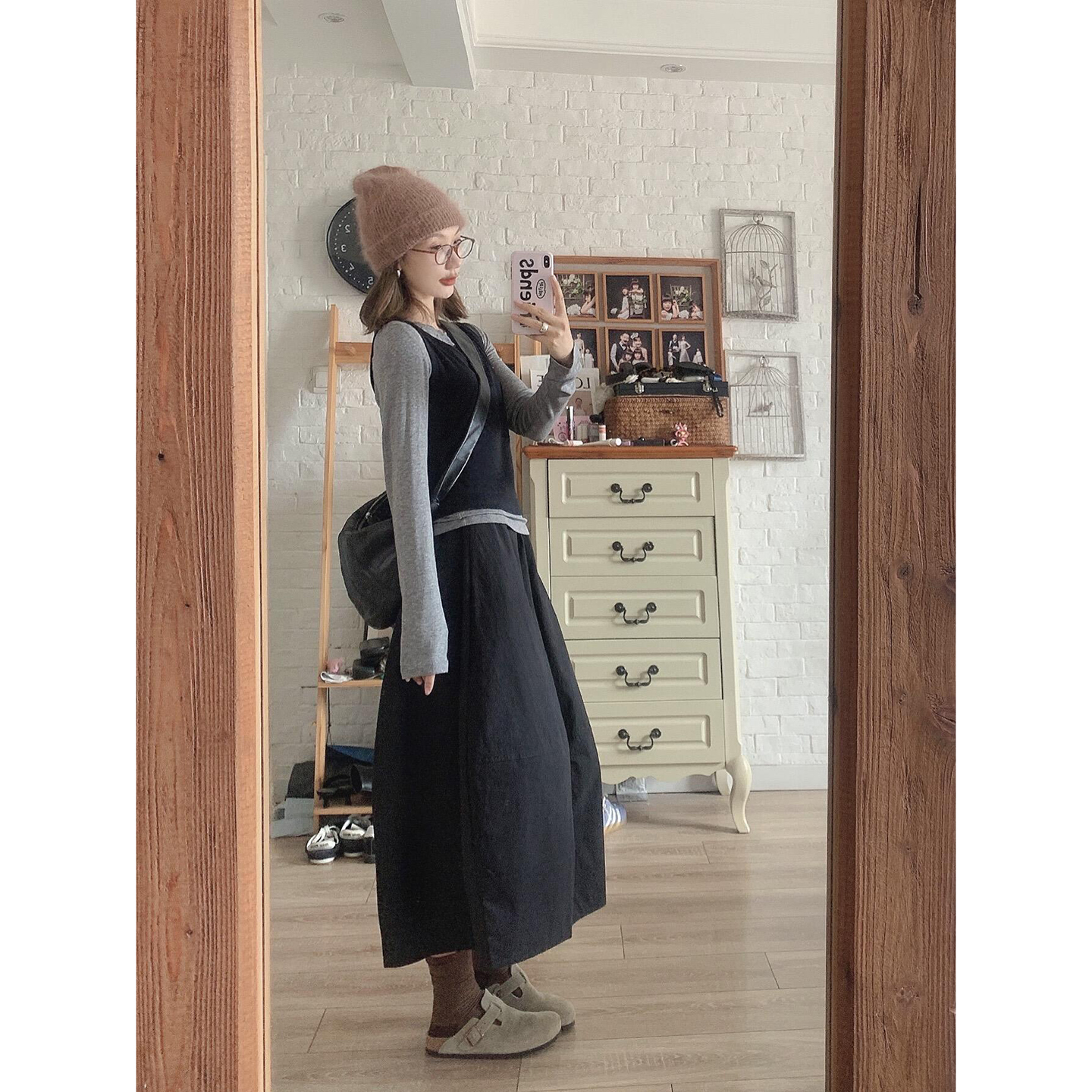 一整套ootd穿搭高智淡人风早秋通勤套装打底衫叠穿马甲半身裙套装 - 图3