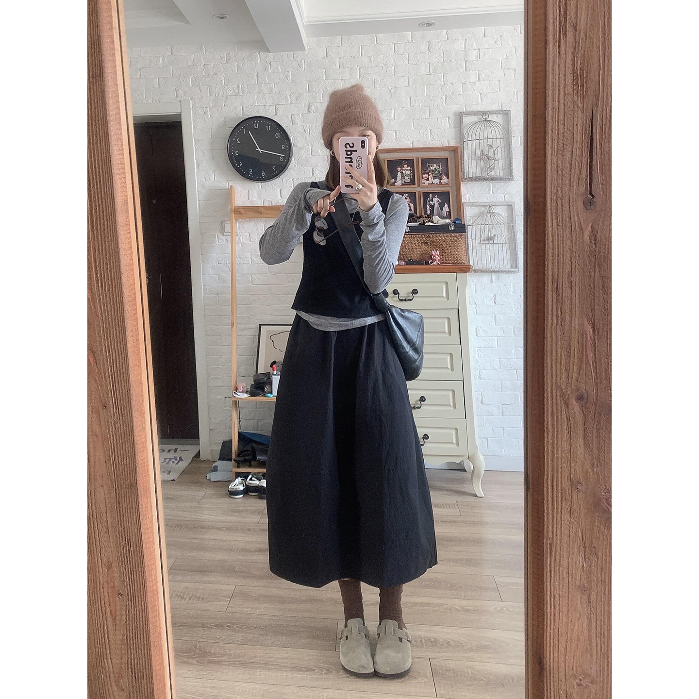 一整套ootd穿搭高智淡人风早秋通勤套装打底衫叠穿马甲半身裙套装 - 图2