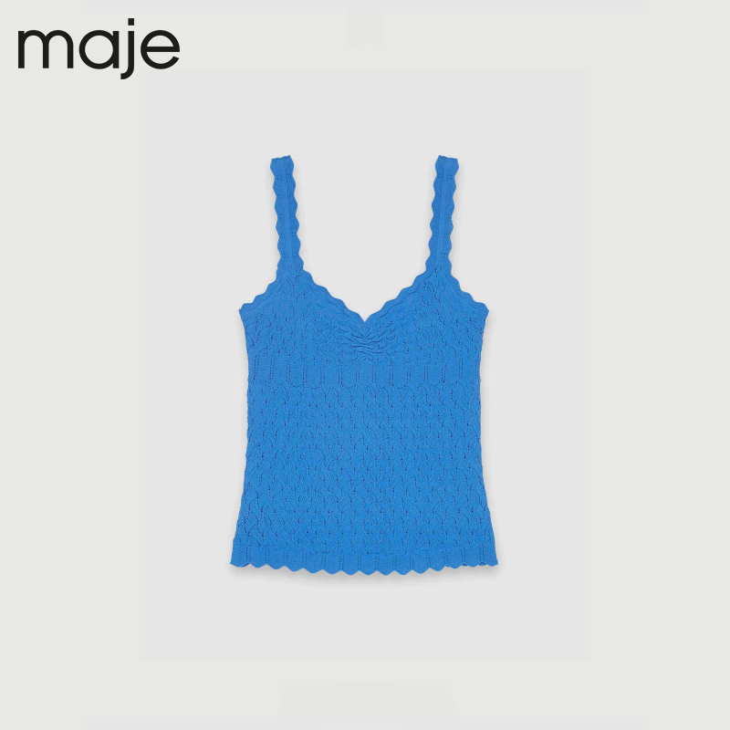 Maje Outlet女装多巴胺蓝色蕾丝镂空针织吊带背心上衣MFPPU00499 - 图3