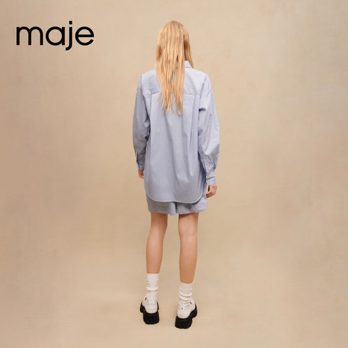 Maje Outlet夏季女装时尚刺绣LOGO蓝白条纹宽松衬衫MFPCM00443-图0