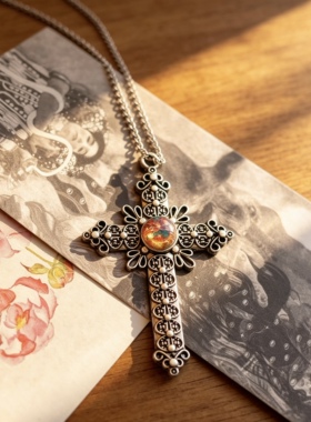欧美进口中古董穆拉诺murano老琉璃十字架复古着小众项链vintage