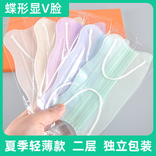 蝶形护眼角口罩二层薄款夏季超薄透气莫兰迪波浪形女高颜值白黑色 - 图0