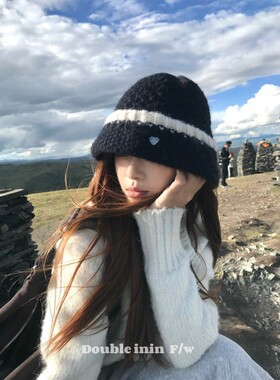 Double inin 韩系撞色镂空渔夫帽女百搭显脸小盆帽针织毛线帽
