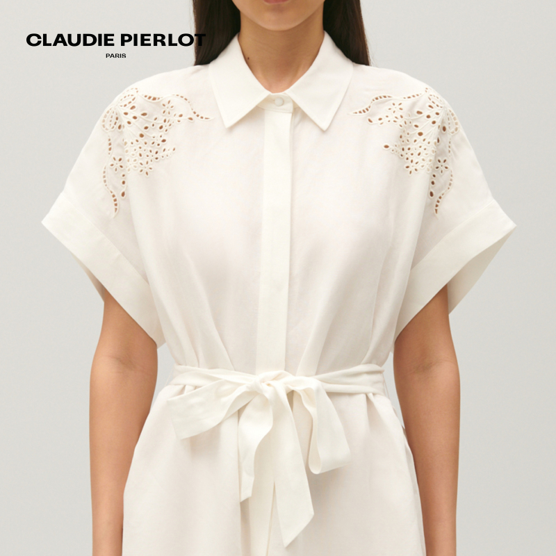 CLAUDIE PIERLOTOutlet女装气质白色镂空衬衫连衣裙CFPRO02001-图2