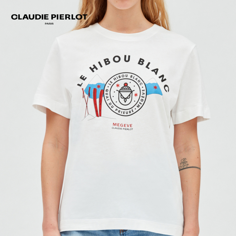 CLAUDIE PIERLOT Outlet夏季女装休闲白色印花短袖T恤CFPTS00792-图2