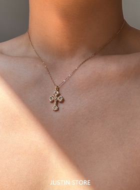 金色火焰十字架钛钢项链