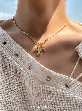 双十字架钛钢项链男美式潮流