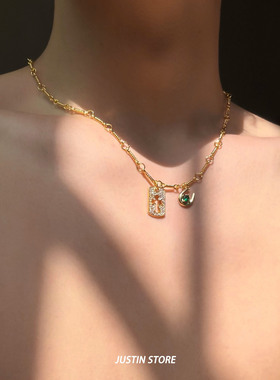 金色十字架镶锆原创设计项链