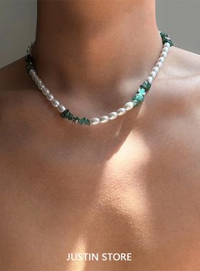 绿色天然石珍珠项链复古宫廷风