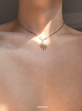 高级感金色太阳花项链男款