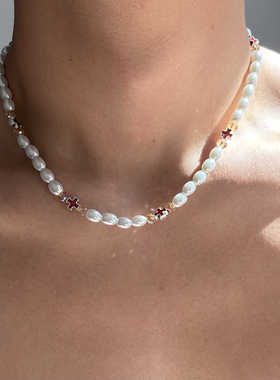 轻奢高级感红色十字架珍珠项链男