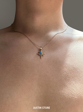 美拉德高级感六芒星钛钢项链