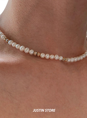 原创设计珍珠不规则银珠项链男