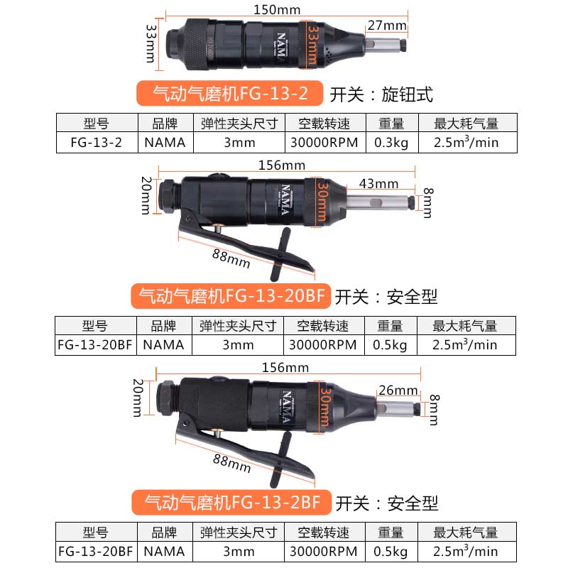 气动刻磨机FG-13-2 气磨机磨头直磨机打磨机砂轮去毛刺3mm旋转 - 图1