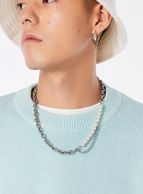 嘻哈街头风珍珠项链钛钢简约ins