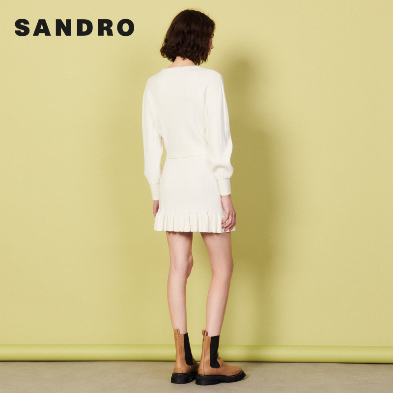 SANDRO Outlet女装春季时尚简约细罗纹套头针织衫上衣SFPPU01376-图1