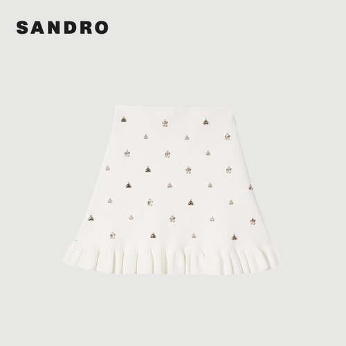 SANDRO Outlets秋冬女装法式气质时尚白色荷叶边高腰A字半身裙 - 图3