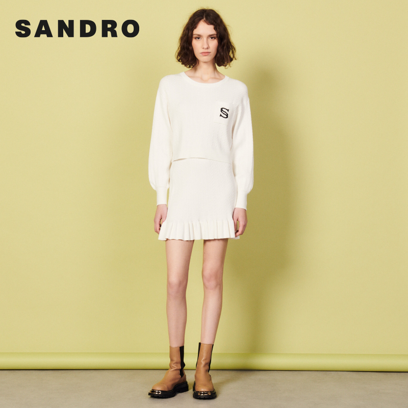 SANDRO Outlet女装春季时尚简约细罗纹套头针织衫上衣SFPPU01376-图3