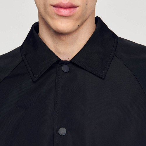 SANDRO Outlets秋冬男装法式休闲通勤黑色抽绳翻领长袖夹克外套 - 图2