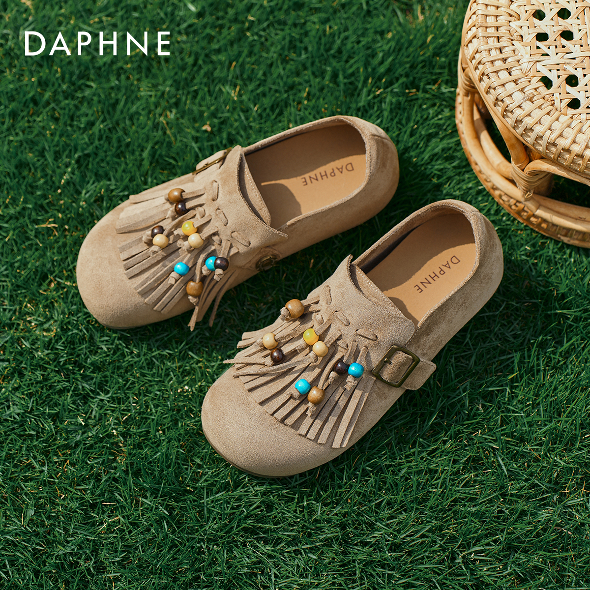 达芙妮全包勃肯女鞋子2025新款流苏平底单鞋软底博肯女士女款软底 - 图0