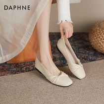 Daphne Single Shoes Woman Fall 2023 New Style Gentle Late Evening Shoes Flat Bottom White Bean-Bean Shoes Mom Shoes