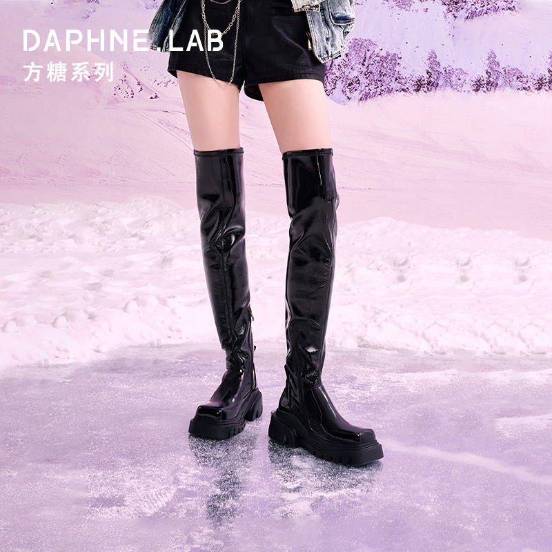 DAPHNELAB达芙妮方糖过膝靴女真皮2024新款厚底长筒靴女显瘦百搭