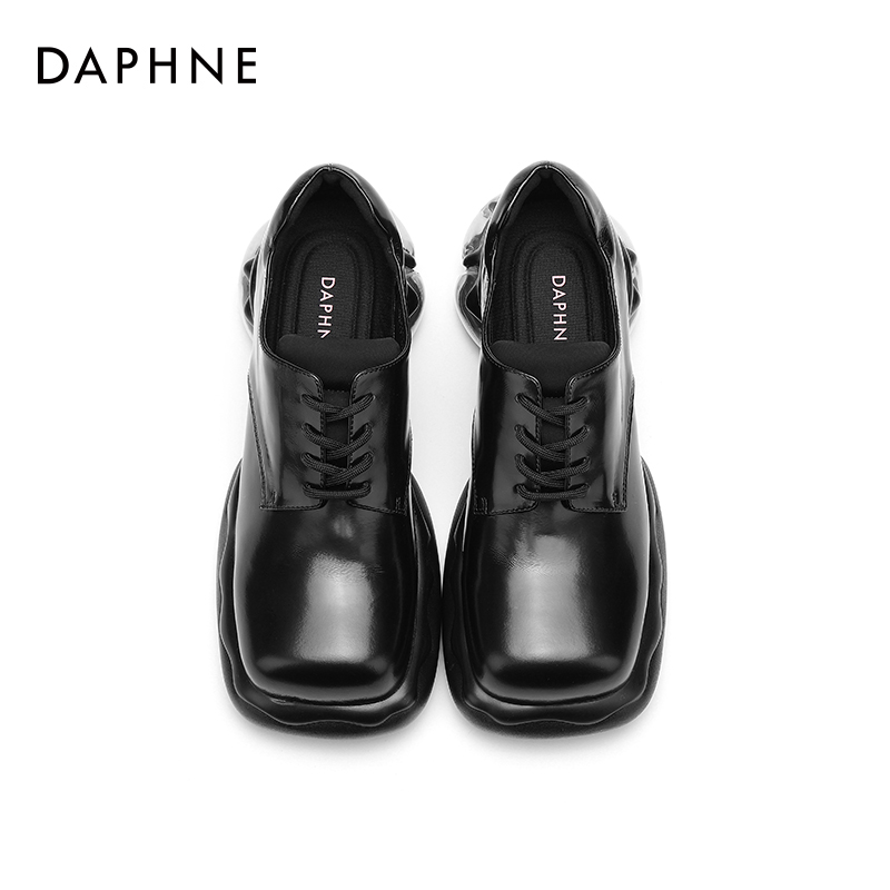 DAPHNELAB达芙妮泡泡糖乐福鞋女2024新款玛丽珍黑色小皮鞋女真皮