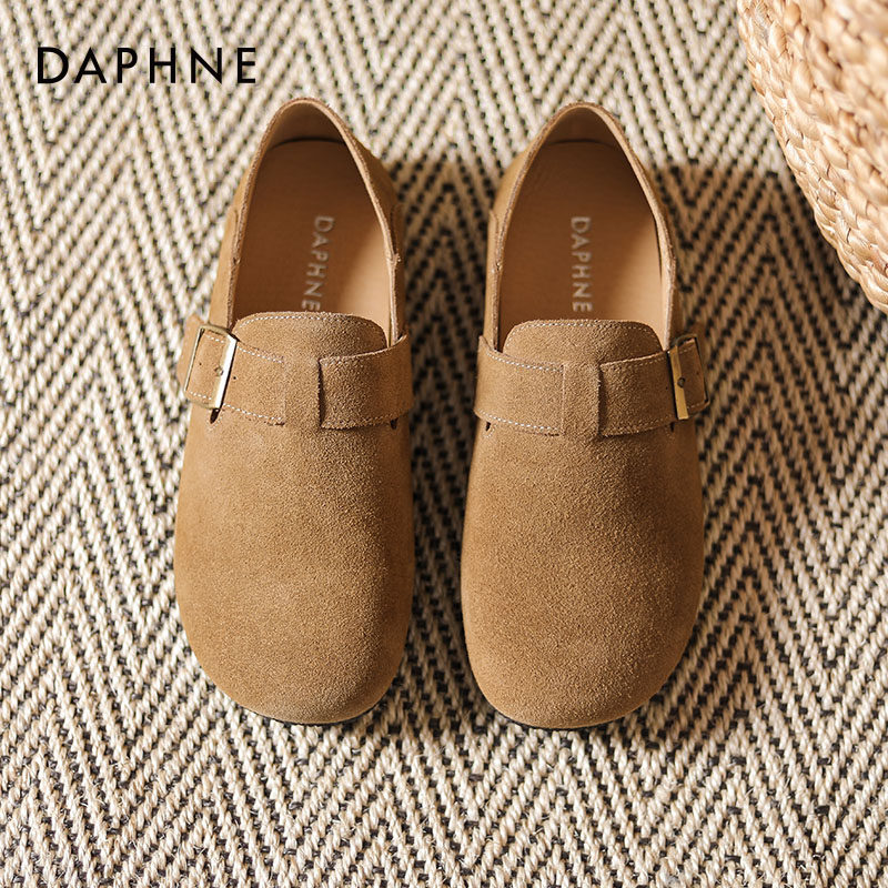 达芙妮真皮勃肯鞋女2025新款春季平底单鞋一脚蹬软底半拖鞋豆豆鞋,淘宝优惠券,粉丝福利购,淘宝优惠卷