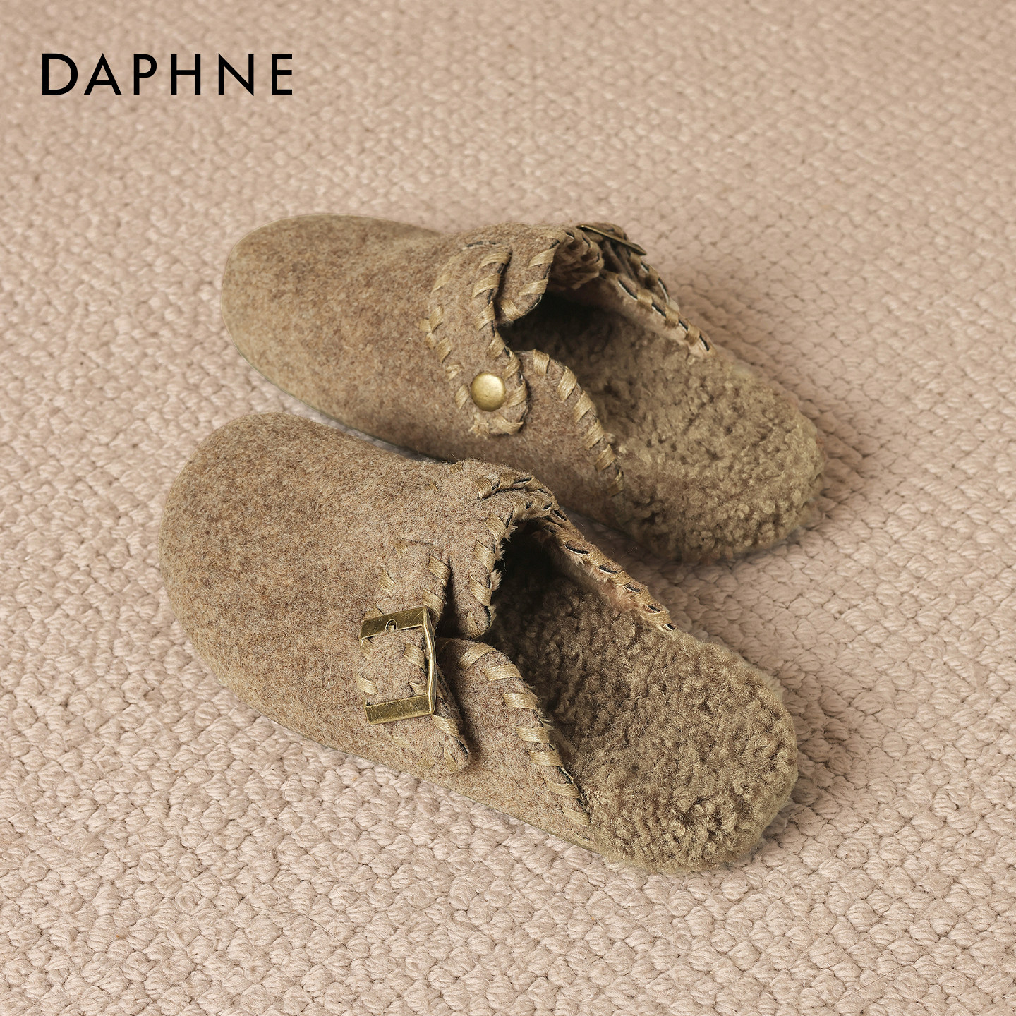 达芙妮加绒勃肯鞋女2025冬季新款保暖棉鞋厚底雪地靴灰色毛毛拖鞋,淘宝优惠券,粉丝福利购,淘宝优惠卷