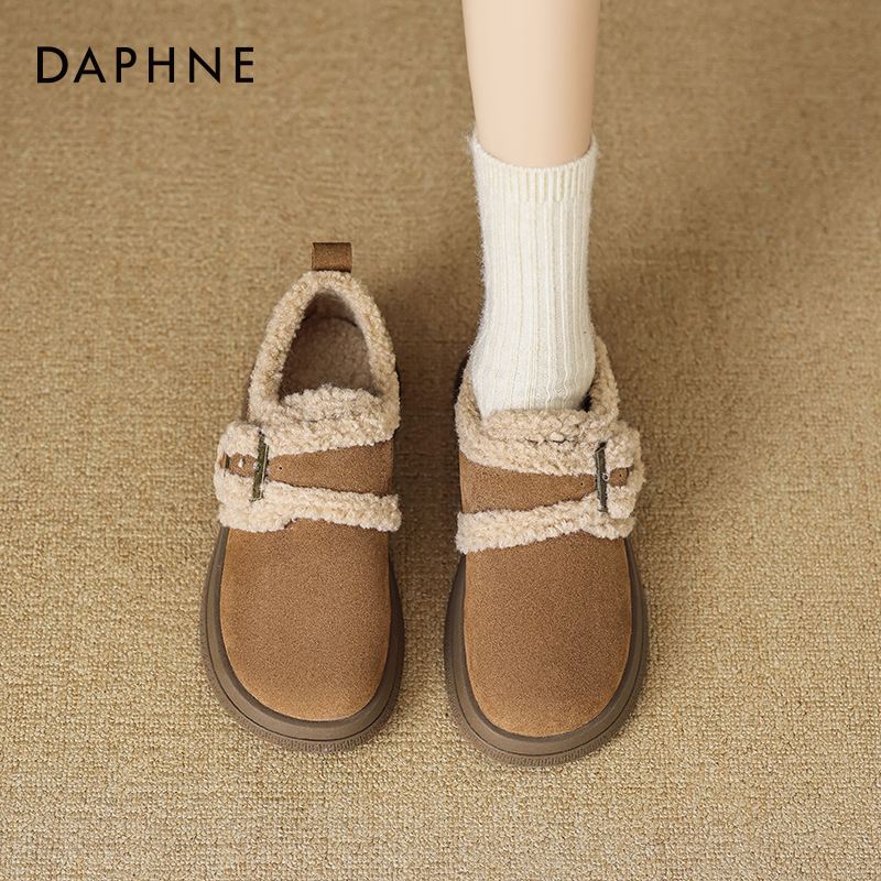 达芙妮厚底勃肯鞋女冬季加绒保暖棉鞋子2025新款懒人面包鞋雪地靴 - 图0