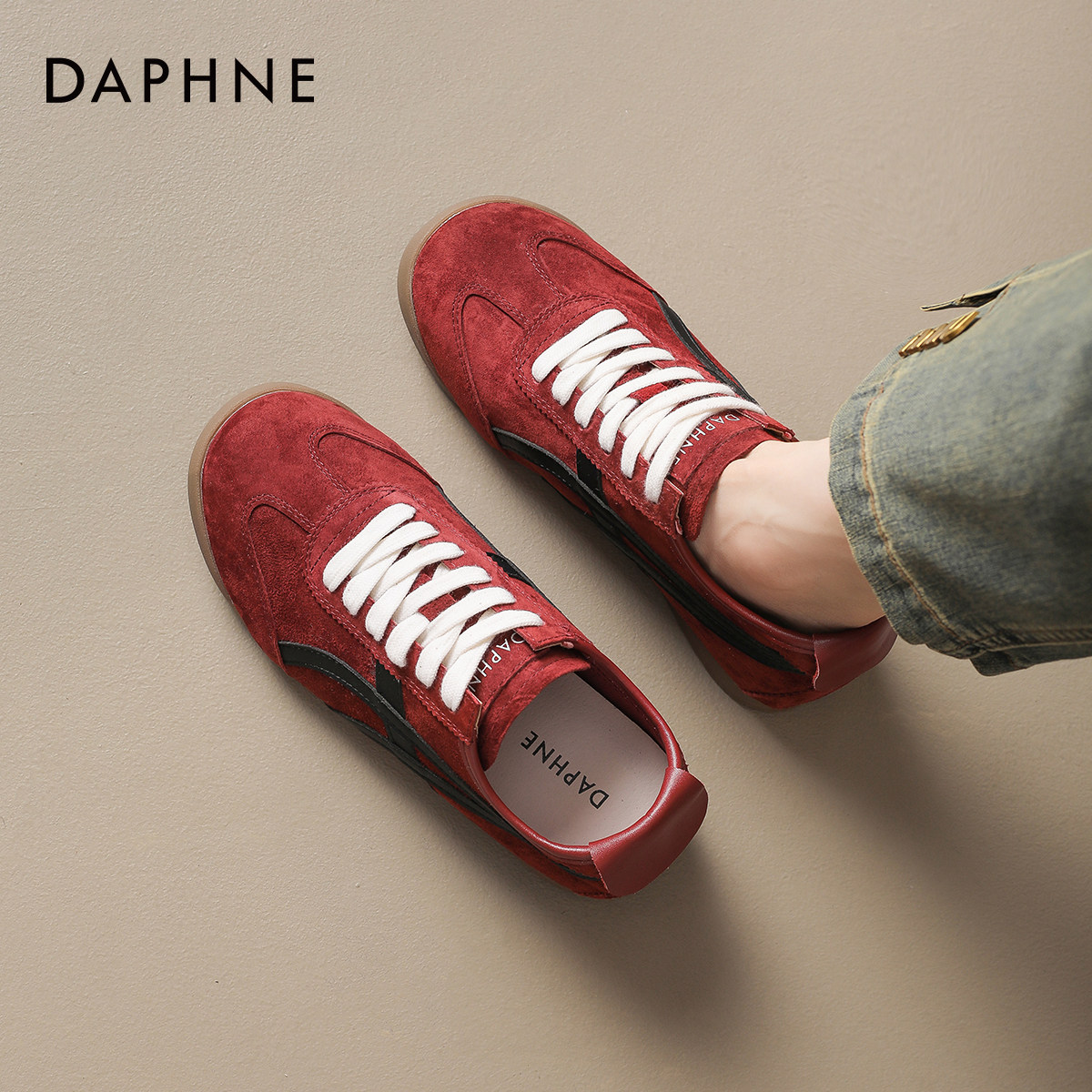 达芙妮红色德训鞋女2025新款秋季运动休闲鞋复古板鞋帆布鞋平底鞋,淘宝优惠券,粉丝福利购,淘宝优惠卷