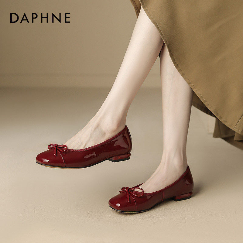 达芙妮单鞋女红色玛丽珍鞋女鞋平底鞋2026春季新款婚鞋浅口小皮鞋,淘宝优惠券,粉丝福利购,淘宝优惠卷