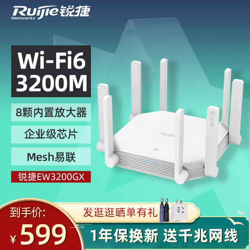 [顺丰]锐捷WiFi6无线路由器RG-EW3200GX 千兆端口家用高速wifi光纤双频5G企业级易联MESH睿易X32 官方旗舰店 - 图1