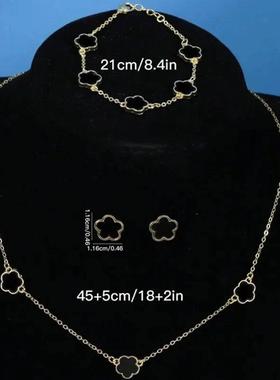 Lucky Five-petal Flower Five-leaf Clover Bracelet Earrings N